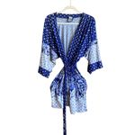 In Bloom  Blue Floral Print Robe with Tie Closure. Photo 1