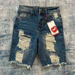 Hot Kiss NWT!  Distressed Denim Highest Rise Bermuda Shorts Size 1 Photo 0