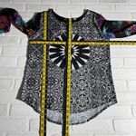 Desigual Top Womens Large Black Multicolor Floral Long Sheer Mesh Sleeve Y2K L Photo 2