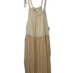 Luxology  Tan, Cream, Green Colorblock Tiered Tied Straps Maxi Dress Medium Photo 0
