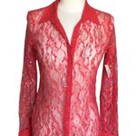 Bongo  Y2K Flair Coral Lace Subtle Silver Metallic Collar Button-Up Shirt Medium Photo 1