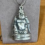 Vintage Buddha “Rub My Belly For Good Luck” silver tone pendant and necklace Photo 1