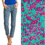 Lilly Pulitzer Worth Skinny Mini Jeans Green and Pink Floral Cotton Size 6 Photo 1