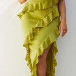 Pretty Little Thing Olive Satin Frill Layered Midaxi Dress Photo 0