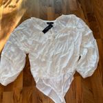 Lulus  Womens White Balloon Sleeve Bodysuit Tie‎ V-Neck Romantic Blouse S peasant Photo 1