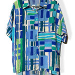 Timing  size medium andora geometric print button down top royal blue green nwt Photo 0
