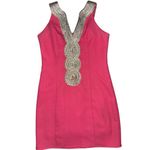 Pink Lily  Women’s Small Hot pink Dress with Gold accents euc v neck short dress Photo 0