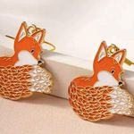 🦊 Shy Fox orange and gold enamel drop earrings very cute New gift Photo 2