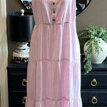 Sonoma Pink & White Stripe Linen Tiered Ruffle Boho Maxi Dress Size 2X NWT Photo 0