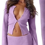 Tiger Mist  Sweater Women‎ XS Purple Ribbed Knit Monica Cardigan Sexy Preppy Photo 0