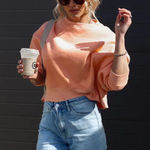 VICI Peach Crewneck Sweatshirt Relaxed Fit Cropped Casual Everyday Photo 0