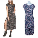 Free People ‎ Corrie Split Hem Ditsy Floral Print Midi Dress Black Red Size 6 Photo 1