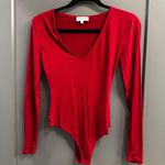 Privacy Please Red Plunge Neck Bodysuit Photo 0