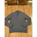 Carven heavy Cable knit cotton blue toggle button pullover Mockneck sweater Size L Photo 9