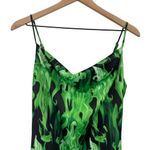 Urban Outfitters Mini Slip Dress Spaghetti Strap Cowl Neck Black Green Flames L Photo 4