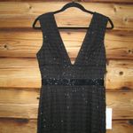 Mac Duggal 5625 Womens Black BEADED CAP SLEEVE V NECK COLUMN GOWN Dress Photo 7