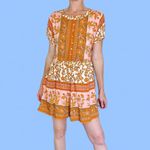 Orange & Pink Floral Geometric Bohemian Oversized Short Sleeve Romper Size M Photo 1