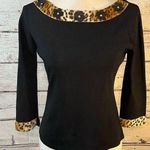 J.A.C. Stretchy 3/4 sleeve Top with Faux Fur/Floral Neckline Photo 0