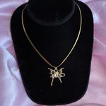 NEW Y2K Gold Butterfly Cubic Zirconia Herringbone Flat Chain Pendant Necklace Photo 1