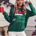 SheIn NWOT Christmas ugly sweater dark forest green color Photo 0