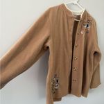 VTG Bonnie Evans Floral Embroidered Cardigan Sweater Button Down Tan Soft Size L Brown Size L Photo 4