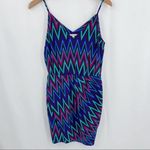 Amanda Uprichard Silk Chevron Mini Dress Sleeveless Blue Size S Resort Cocktail Photo 2