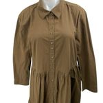 Madewell NEW  Brown Pleated Long Sleeve Tiered A Line Midi Shirt Dress Size L Photo 3