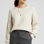 Ralph Lauren LAUREN  L Women Cream Cotton Ribbed Knit Pullover Sweater Crewneck Photo 0