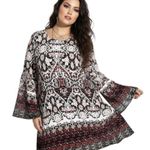 HAANI Ornate Bell Sleeve Midi Dress Size L Burgundy White Boho Whimsygoth Gypsy Red Size L Photo 0