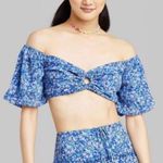 Wild Fable Blue Floral Puff Sleeve Sweetheart Neck Crop Top Extra Small NWT Photo 0