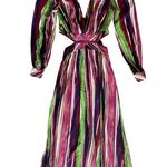 Diane Von Furstenberg  DVF Women’s Jenifer Long Sleeve Cutout Striped Maxi Dress Photo 1