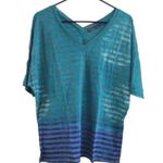 prAna  Ombre Teal Gray Blue Striped Dolman Blouse Size XL GUC #7992 Photo 2