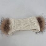 Linda Richards NEW YORK Cream Knit Ear Warmer Headband Genuine Fur Pom Poms Brown Photo 8