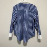 Spanx  Blue Relaxed Fit Poplin Stripe Button Front Top Size Large Photo 5