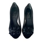 Nina Pump 3 1/2” Heel Black Satin Ruffle Peep Toe Closed Back Women’s Size 7.5M Photo 1