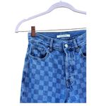 PacSun High Rise Straight Leg Raw Hem Checkered Blue Jeans 24 Photo 2