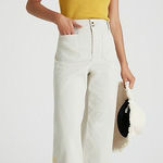 Maeve Anthropologie  Khaki Hallee Embroidered Wide Leg Cropped Pants 6 Boho Photo 0