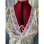 nightgown vintage 1970s floral deep V neck blue pink orange Size L Photo 6