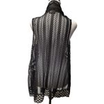 Multiples Mixed Media Black Open Weave Vest Whimsigoth Gothic Feather Witchy Women's PS Photo 1