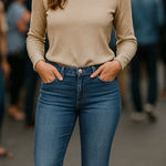 Ralph Lauren RARE! Lauren Blue Boot Cut Suede Fringe Conch Button Jeans Size 8 Photo 0