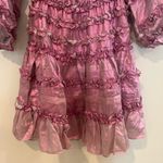 Cynthia Rowley NWT  Foil Metallic Pink Silk Mini Dress XS Ruffle Formal Feminine Photo 3