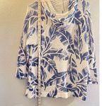Chico’s Weekends Hoodie Cardigan Size 1 M Blue White Leaf Print Zip Cotton Photo 2