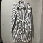 Calvin Klein  White Blue Striped Tie Front Bow Cotton Shirt Dress Size 12 Photo 2
