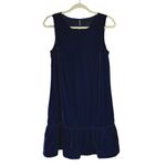 J.Crew  Velvet Ruffle Hem Shift Dress Women’s Size 4 Navy Blue Sleeveless Photo 2