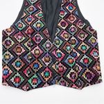 Vintage 80s 90s Try One Rainbow Embroidered Vest Diamond Print Size Medium Funky Black Photo 2