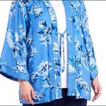 Allison Daley  indigo Blue orchid floral tie front kimono jacket Plus‎ Size OS Photo 1
