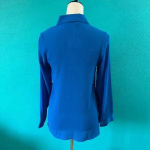 ZARA NWT Basic Blue Mesh Ruffled Long Sleeve Button-Down Shirt Size XS Photo 3
