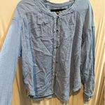 We The Free People Blue Cotton Gauze Long Sleeve Frayed Hem Button Down Top Photo 0
