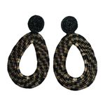 Wounaan Handwoven Werregue Palm Oval Drop Black Gold Plated Bronze Earrings Photo 0