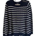 Ralph Lauren B7 Lauren  Navy White Striped Cable Knit Button Shoulder Sweater 1X Photo 0